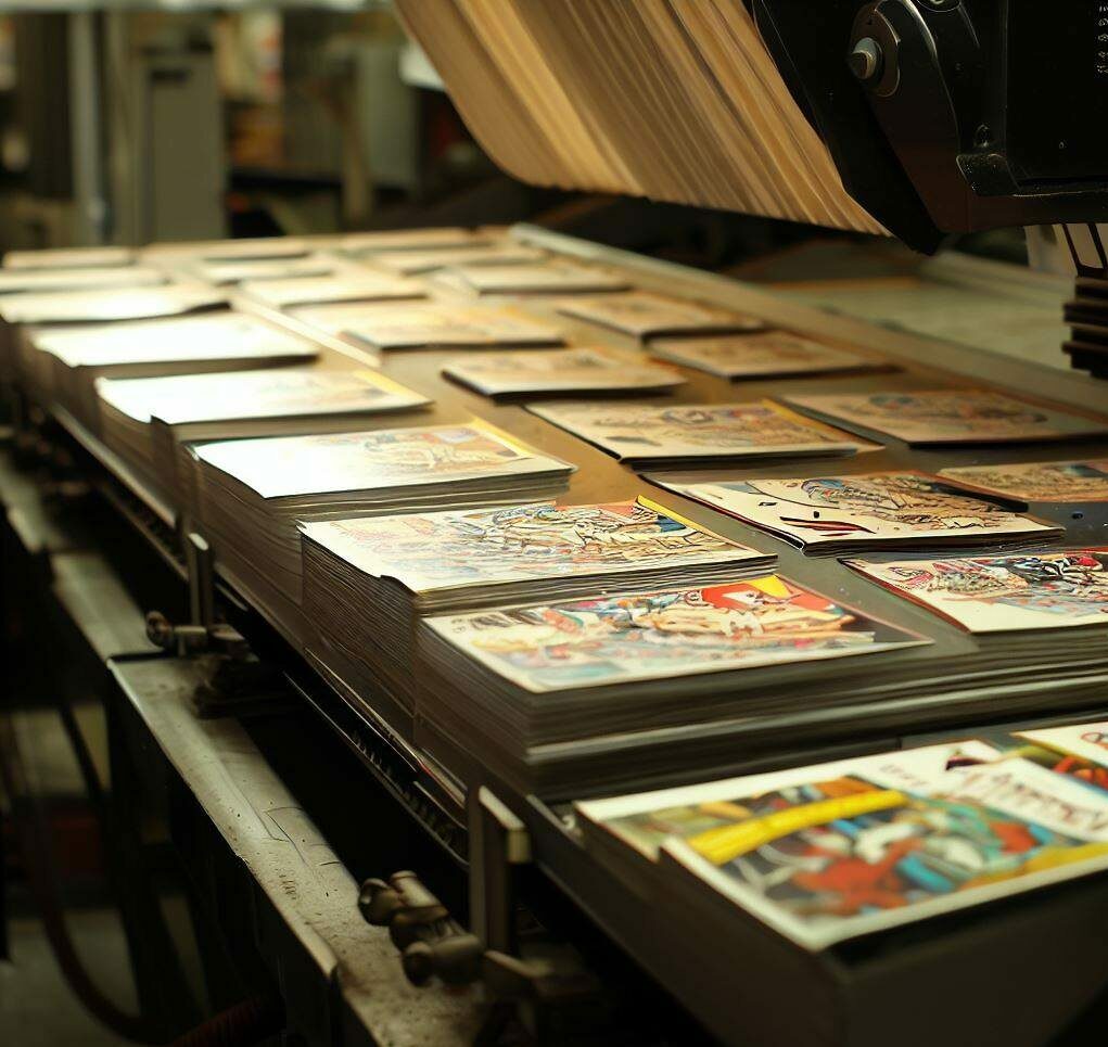 A printing press printing comic books